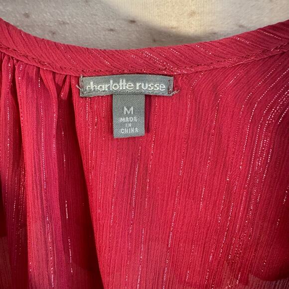 Charlotte Russe Pink Ruffled Neckline Blouse Size Medium - Picture 4 of 6